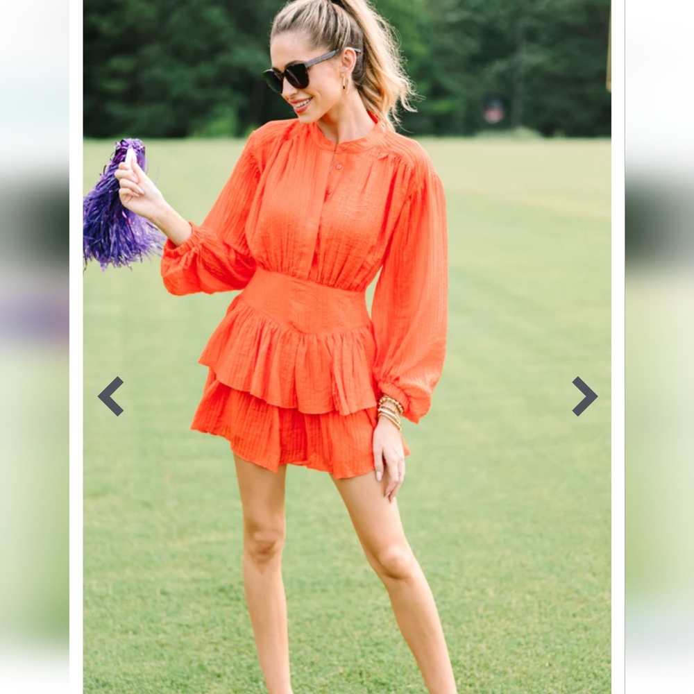 Olivaceous Contain Your Joy Pleated Dress In Orange